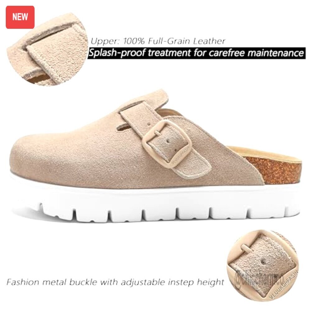Genuine Suede Platform Clogs, Arch Support Mules, Women's Size - Picture 3 of 7